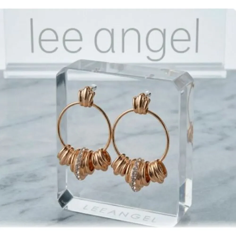 Neiman Marcus Lee Angel Women's Gold Pave Multi Ring Hoop Earrings NWT 98